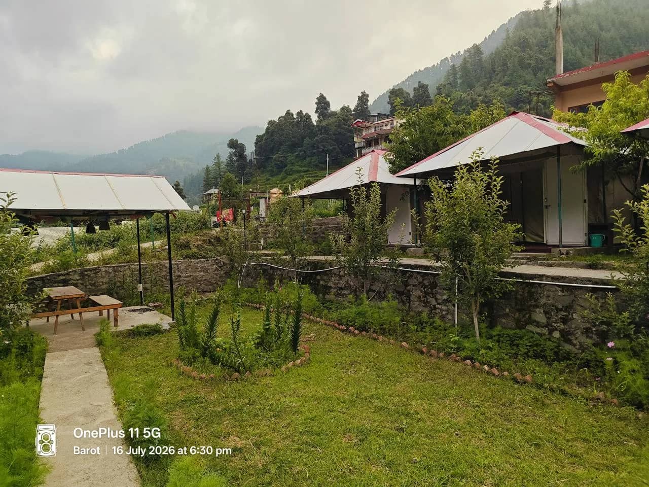 The grounds and cottages of The Heimat Resort, Barot Valley